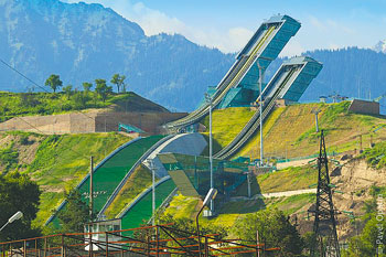 A recently constructed ski jump in Almaty is a result of hosting the Asian Winter Games in 2011.