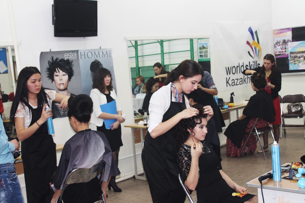 Young hairdressers at the Worldskills Kazakhstan championship. Photograph: Worldskills Kazakhstan