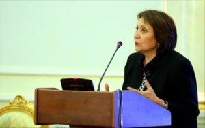 Professor Meruert Abusseitova speaking at the history of Kazakh statehood conference on 22 May 2015 in Astana