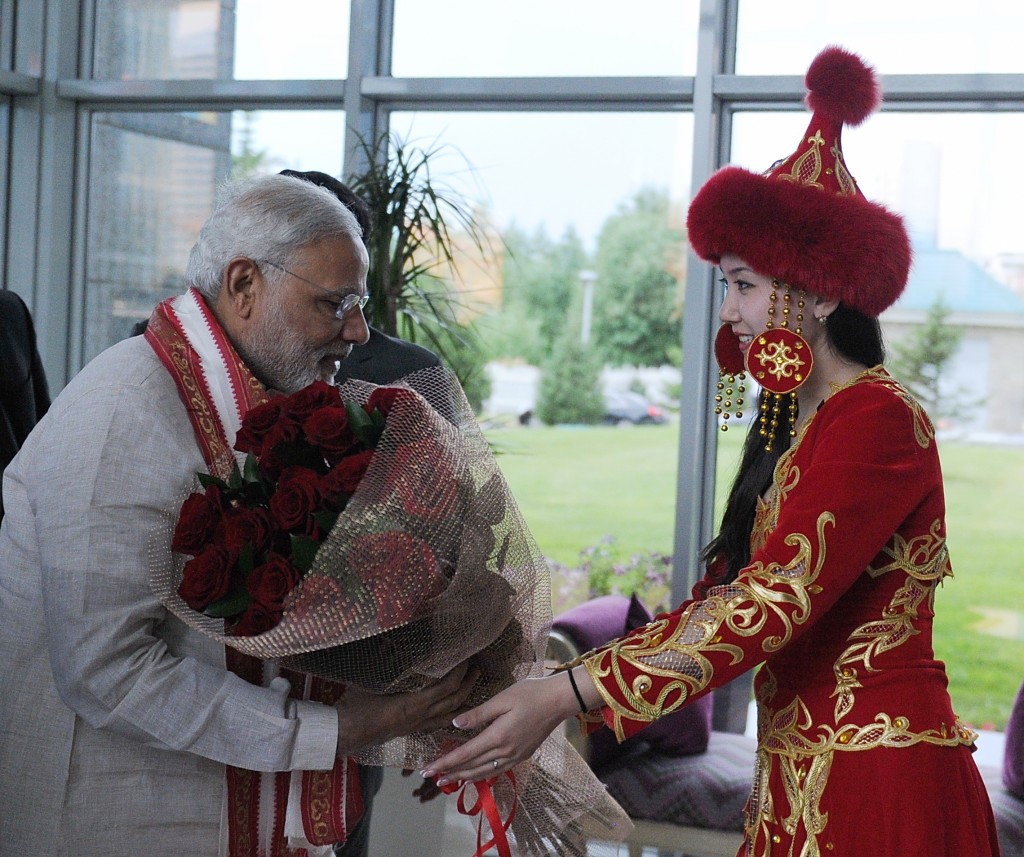 Prime Minister of India Narendra Modi arrives in Astana on July 7.