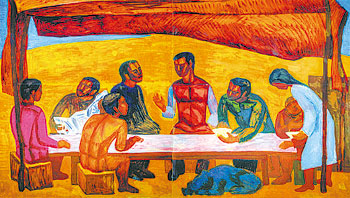 One of the masterpieces to be presented at Sotheby’s is a painting titled “Virgin Soil. At lunch,” 1960, by Salikhitdin Aitbayev. 1361322694