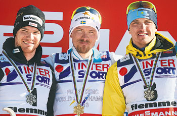 In a tough race, Alexey Poltoranin (r) won silver. 1363149798