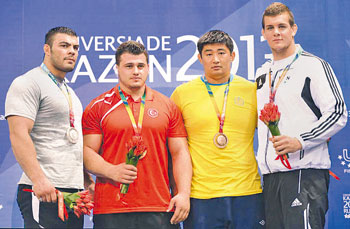 One of the Kazakh wrestlers, Nurmakhan Tynaliyev (second from right) demonstrated his skills and took an honorable third place. 1374711745